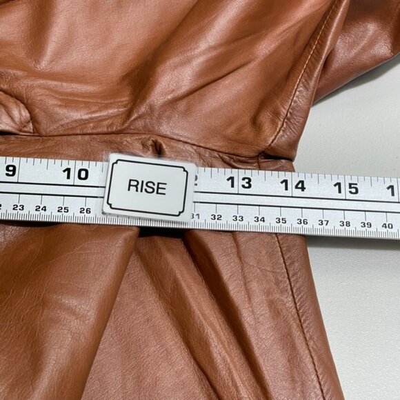 Vintage Brown Leather High-Waisted Pleated Straight-Leg Pants Womens Size 10 - Picture 11 of 14